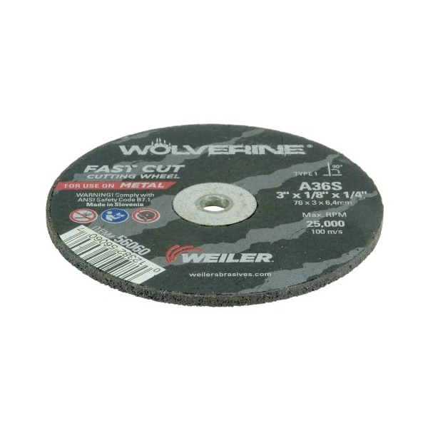 Weiler Type 1, 3 in Dia, 1/8 in Thick, Aluminum Oxide, 36 Grit 56060 - main